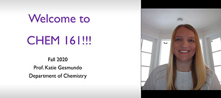 Image of Katie Gesumdo and welcome sign for chem161