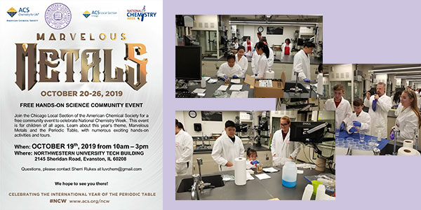 Chem day flyer and images of students in a lab 